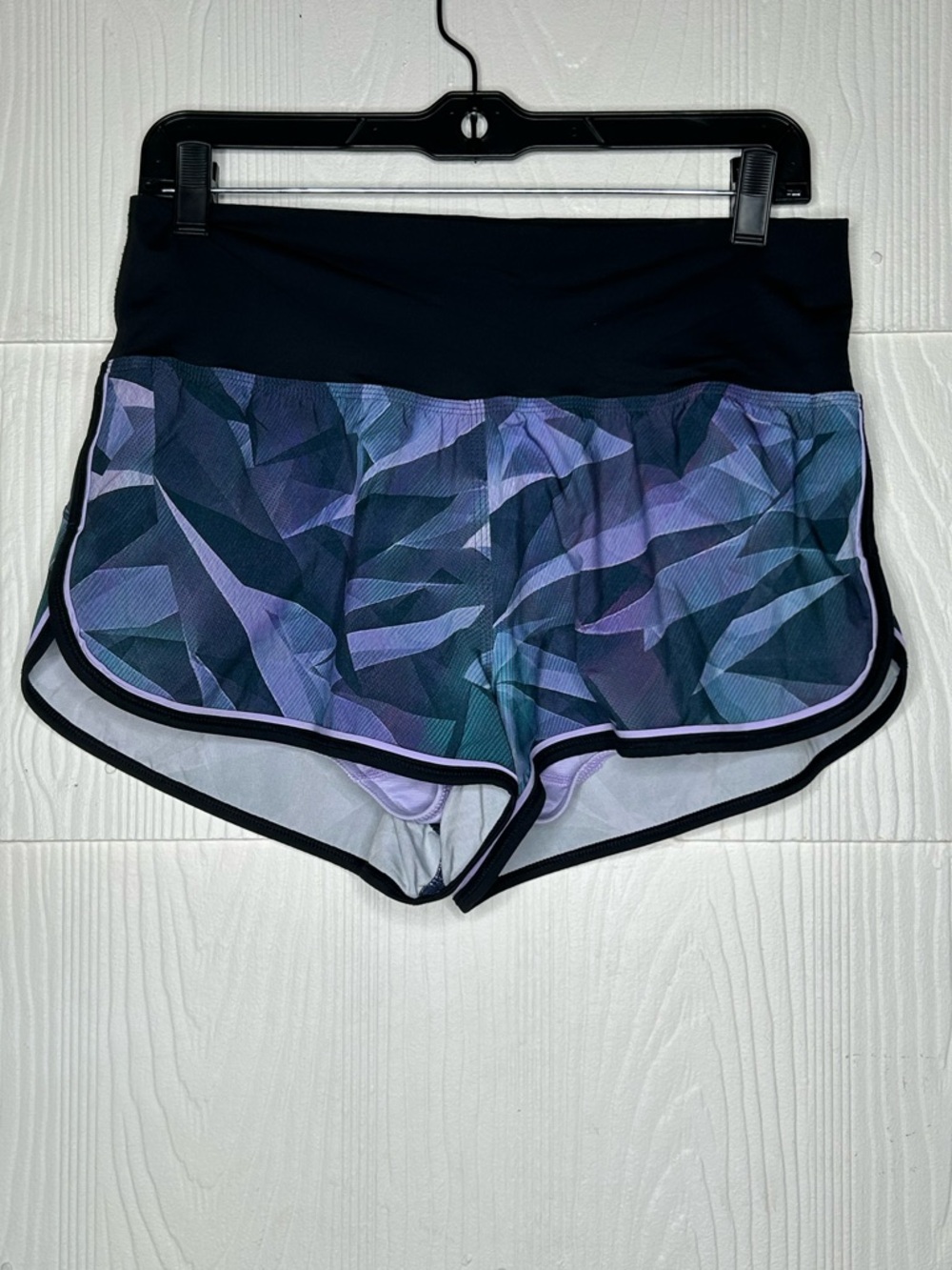 lululemon athletica Black Waistband Teal Lavender Geo Print Athletic Shorts